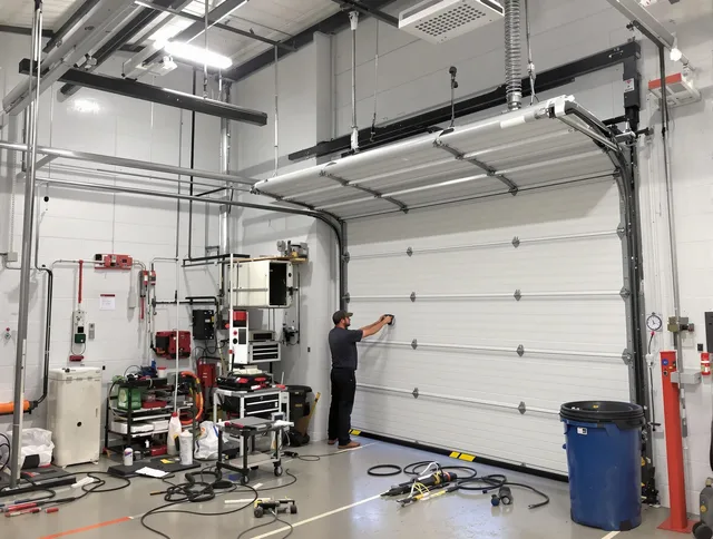 Fountain Garage Door Repair certified technician performing commercial door repair at a Fountain business facility